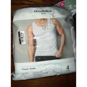 Goodfellow & Co Mens Classic Tanks 4 Pack White Ribbed Cotton Undershirts XXL
